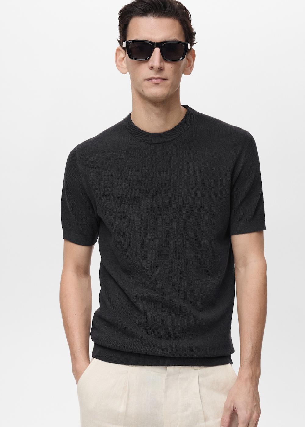 Mango Camiseta punto fino algodón