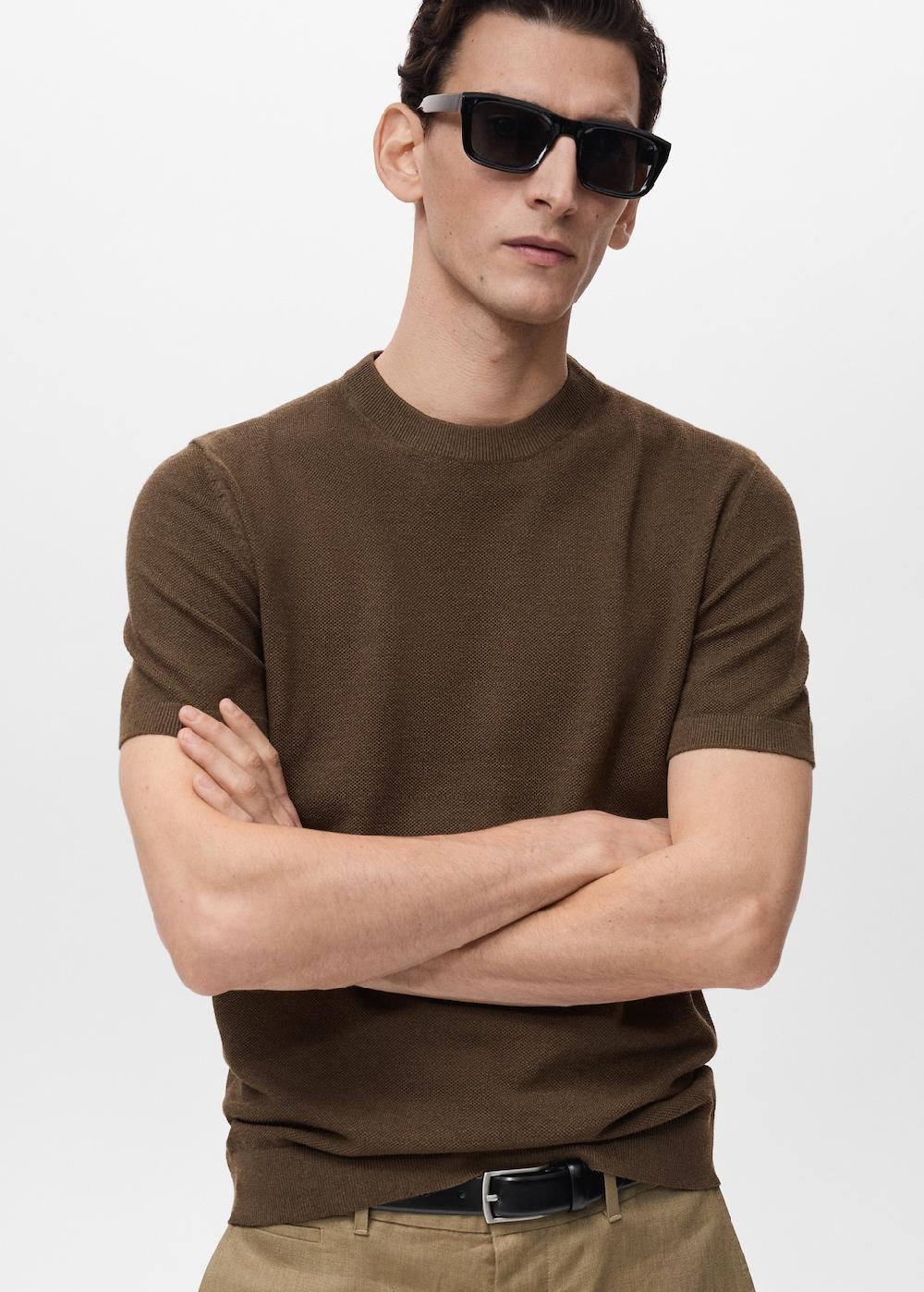 Mango Camiseta punto fino algodón En oferta
