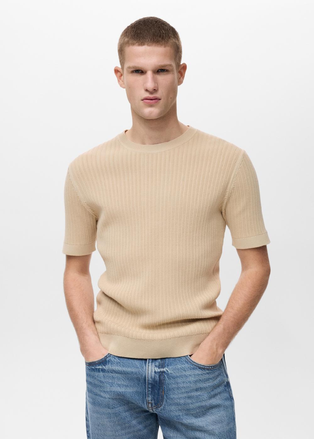 Mango Camiseta punto algodón trenzado Oferta exclusiva