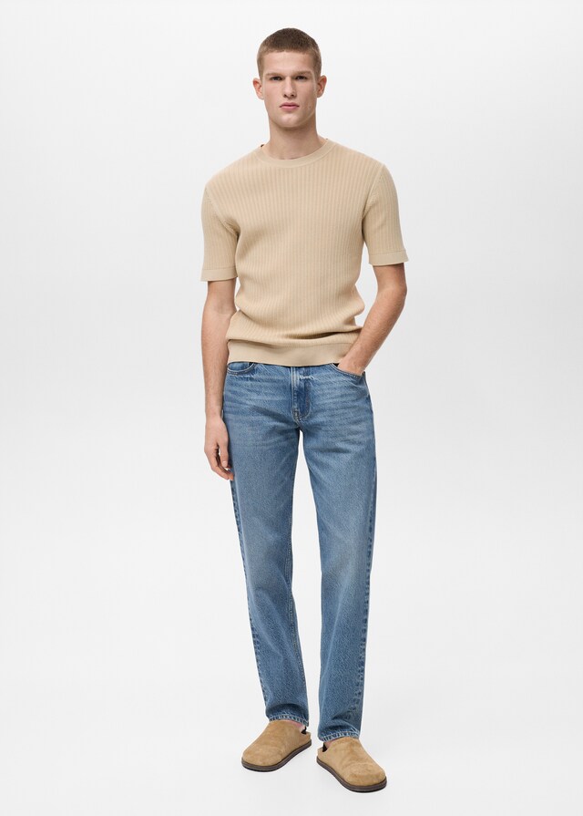 Mango Camiseta punto algodón trenzado Oferta exclusiva