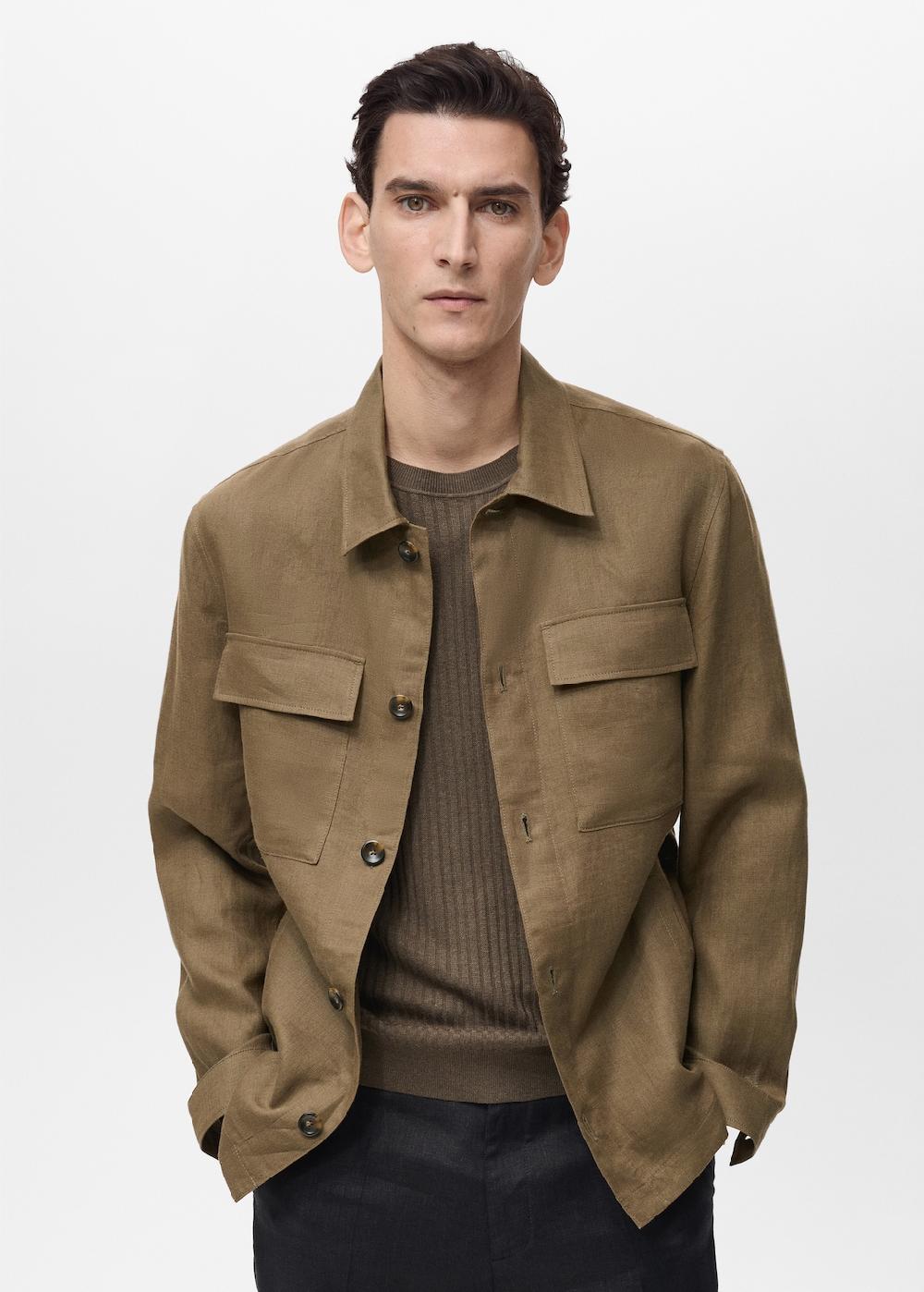 Mango Sobrecamisa 100% lino bolsillos Outlet