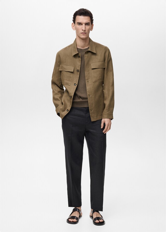 Mango Sobrecamisa 100% lino bolsillos Outlet