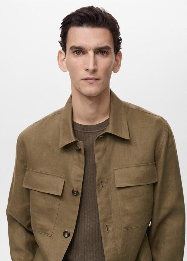 Mango Sobrecamisa 100% lino bolsillos Outlet