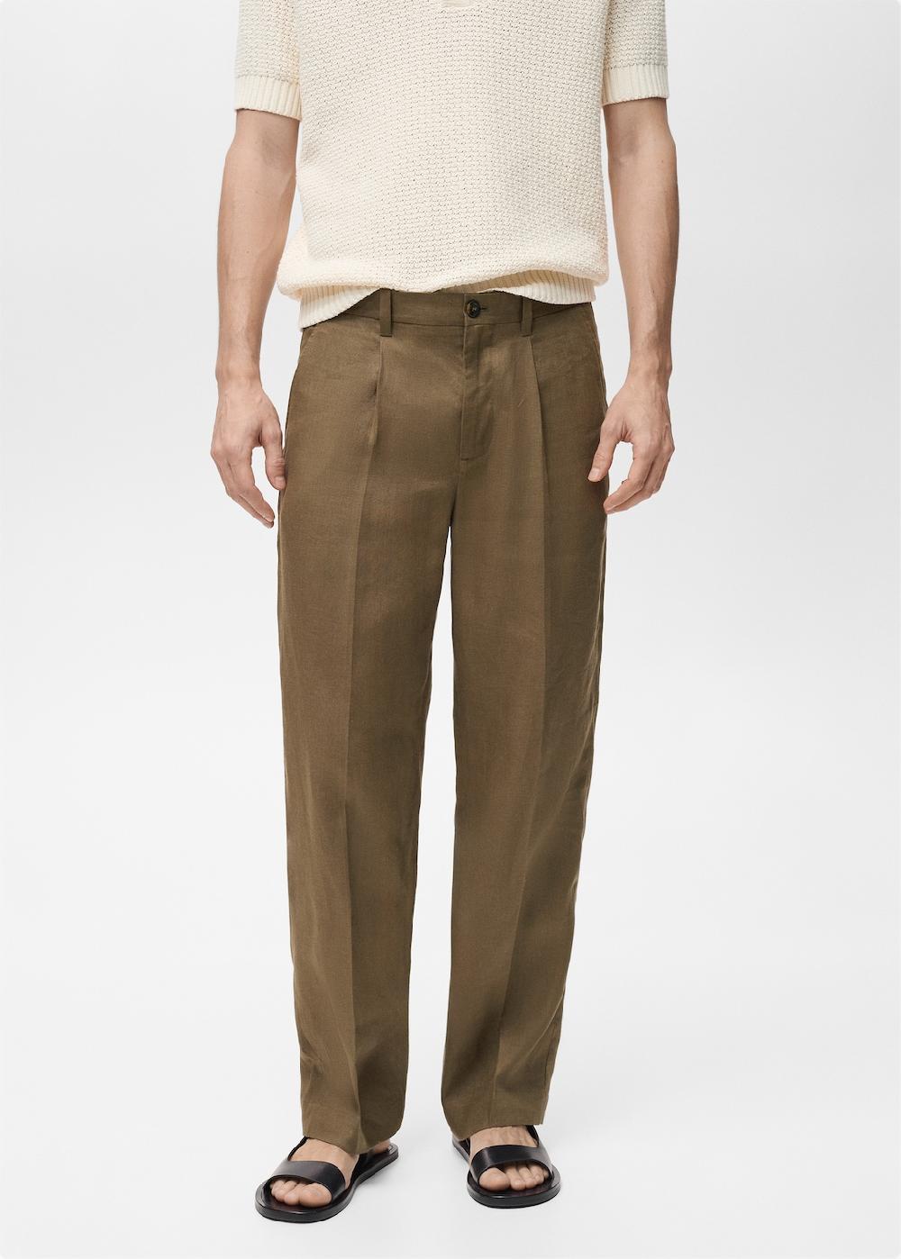 Mango Pantalón 100% lino pinzas