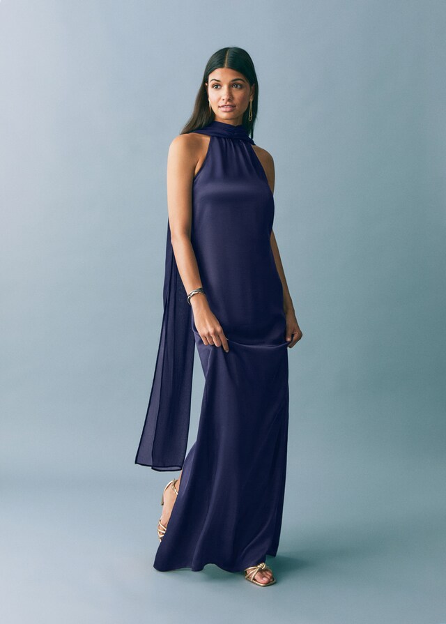 Mango Vestido satinado cuello halter Venta caliente
