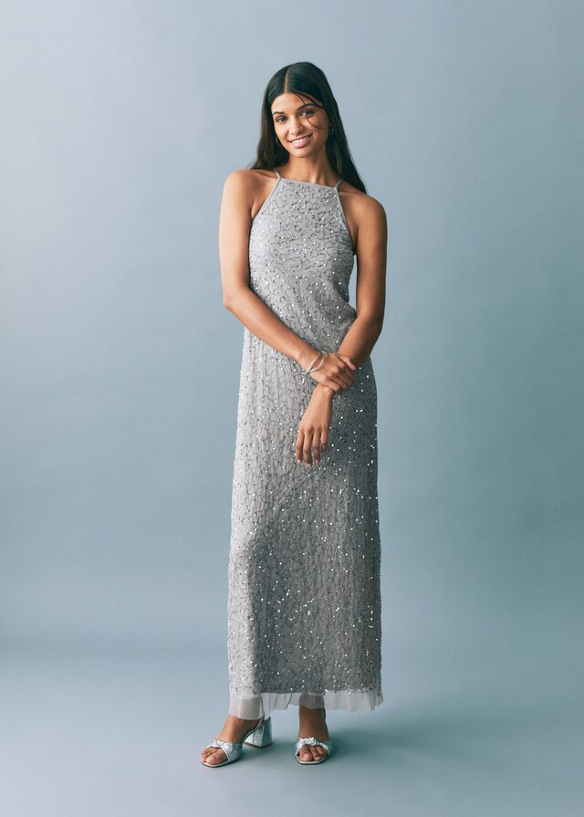 Mango Vestido tul cristales Descuento