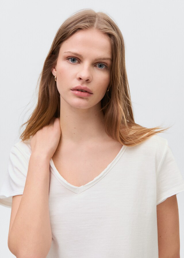 Mango Camiseta algodón cuello pico Precio de fábrica