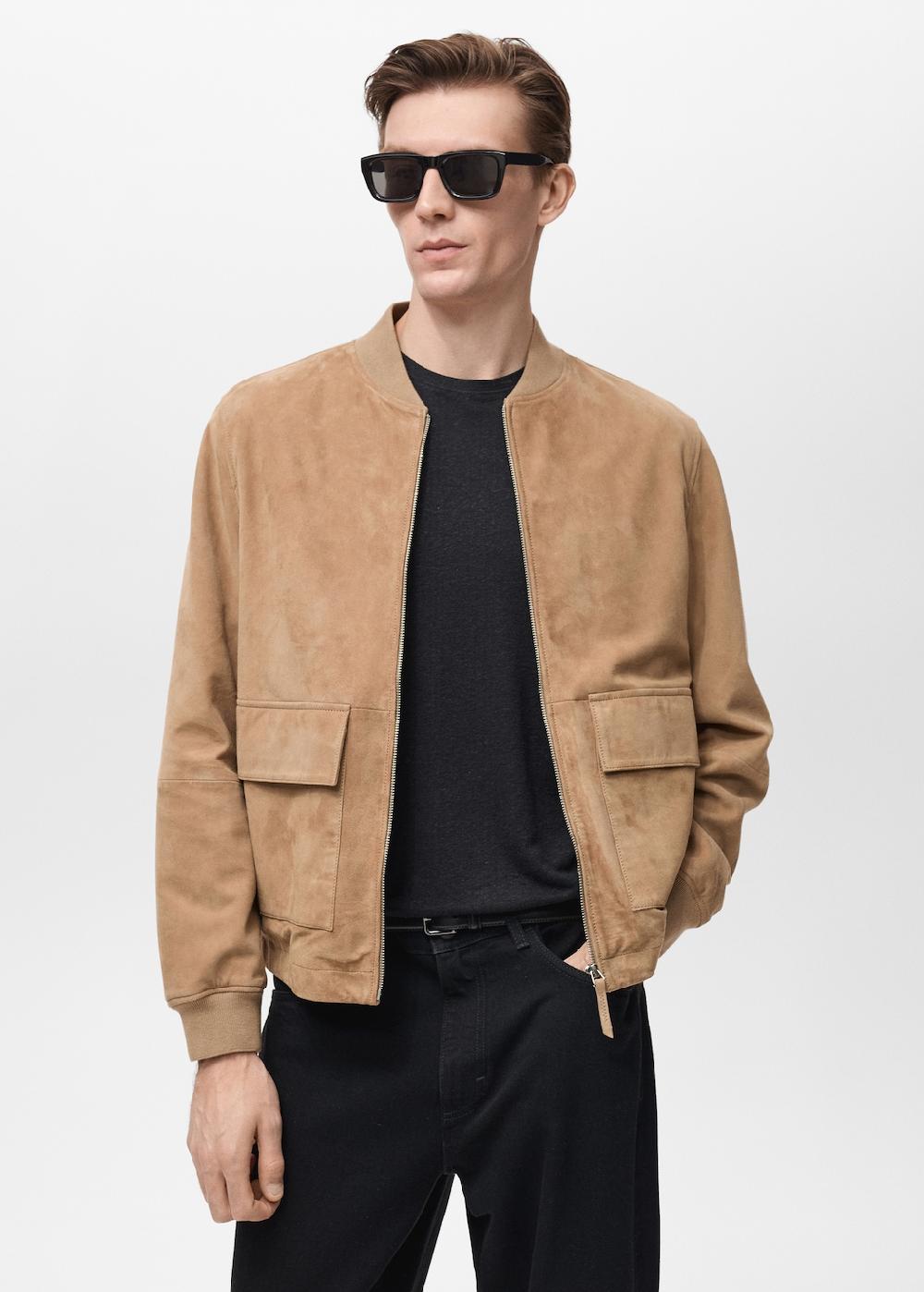 Mango Cazadora bomber piel ante