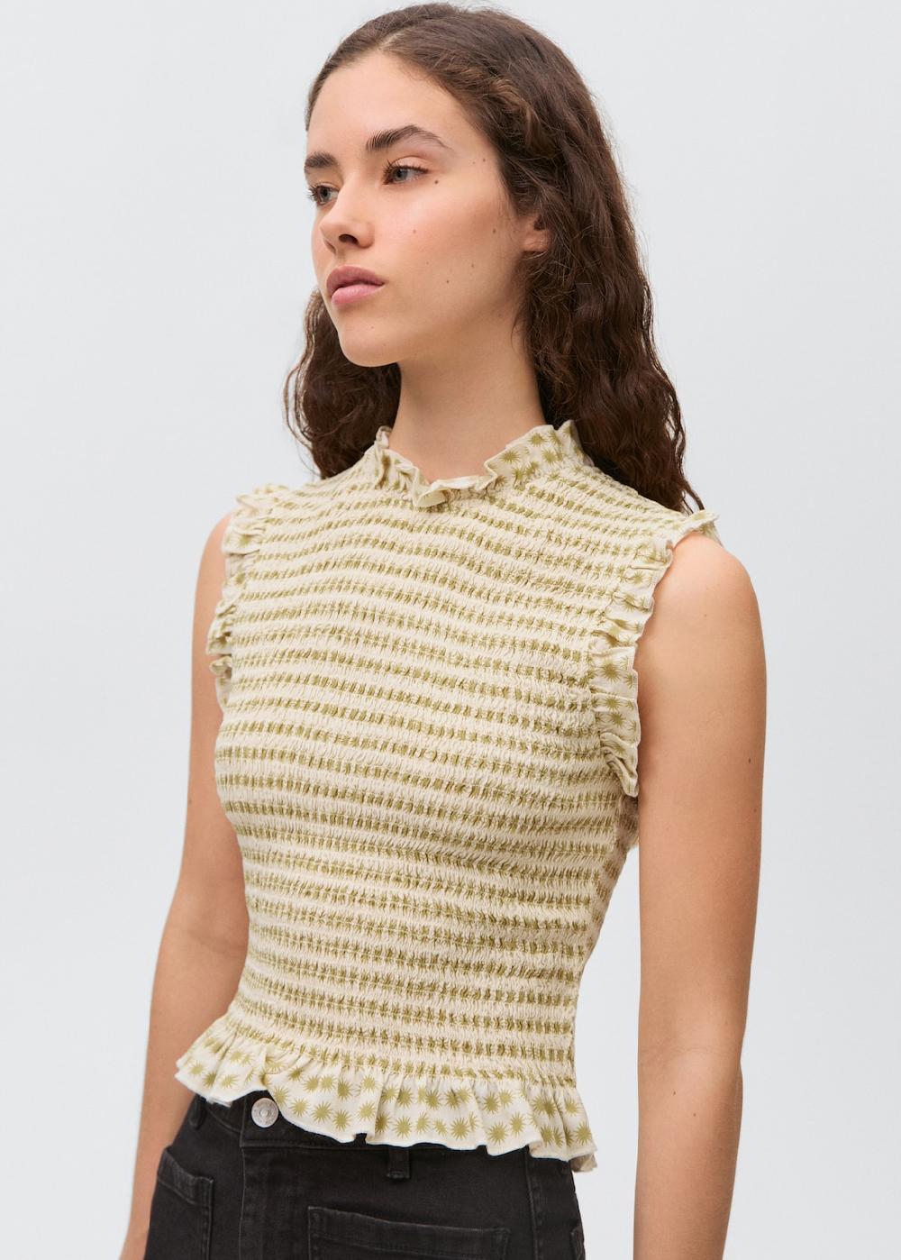 Mango Blusa estampada volantes