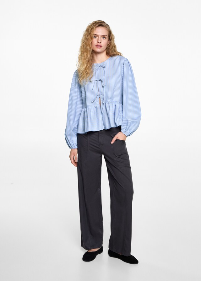 Mango Camisa rayas lazos Liquidación
