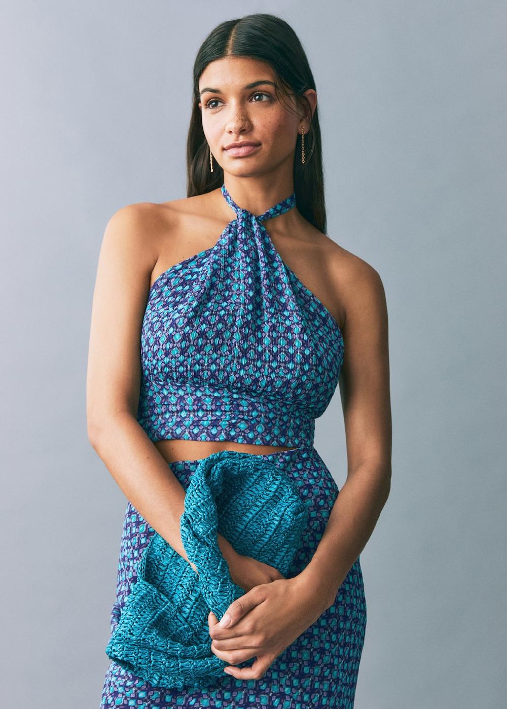 Mango Top estampado cuello halter