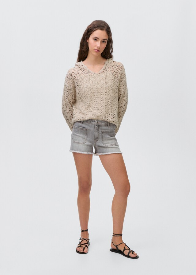 Mango Jersey punto calado capucha Última moda