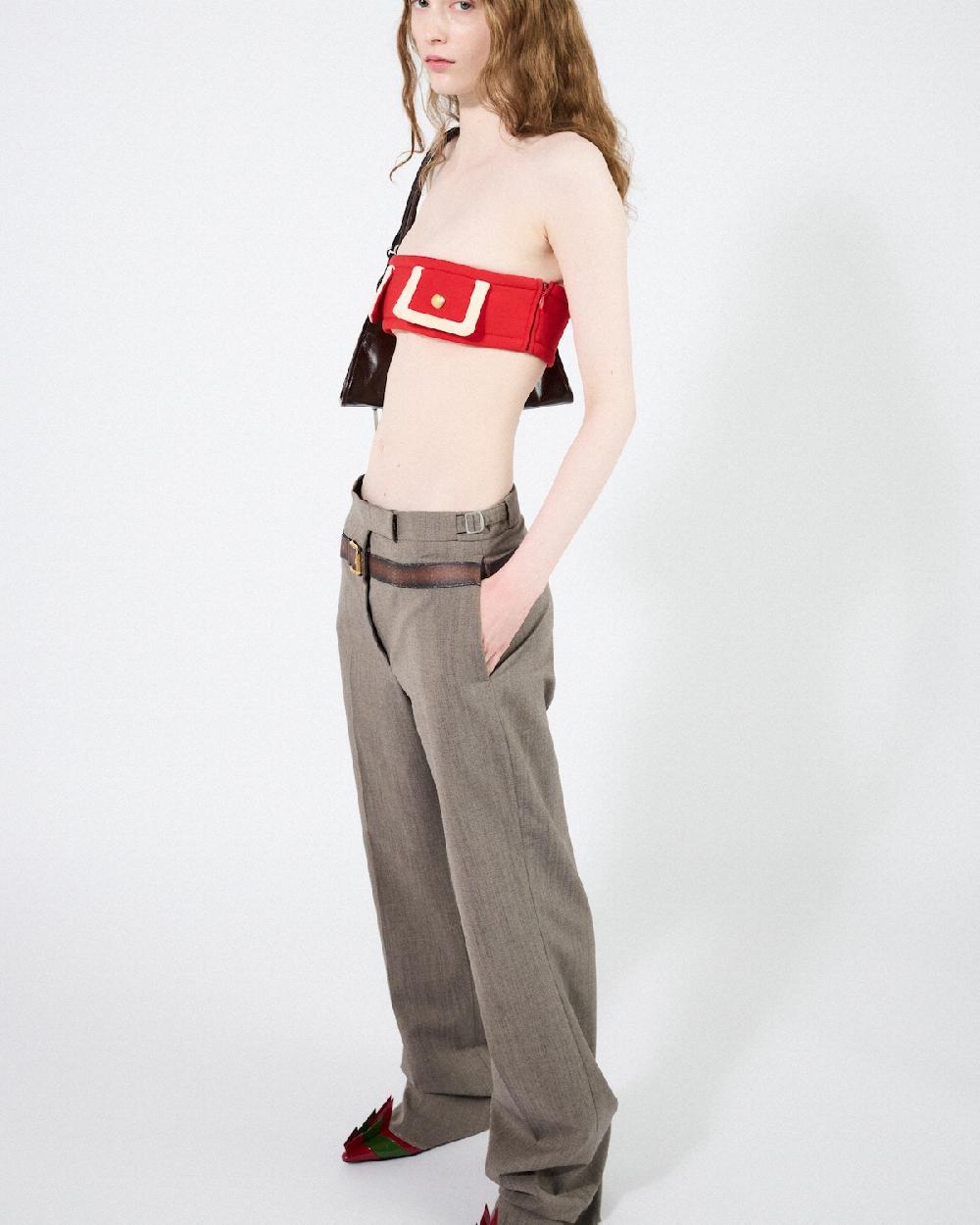 Prada Pantalones de lana técnica con cinturón estampado Promoción trimestral
