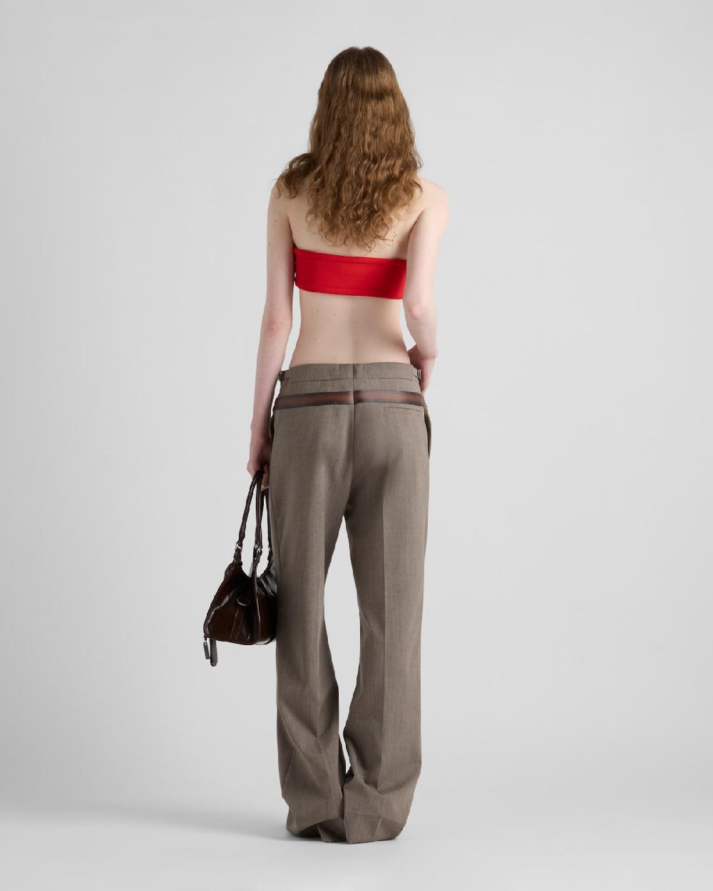 Prada Pantalones de lana técnica con cinturón estampado Promoción trimestral