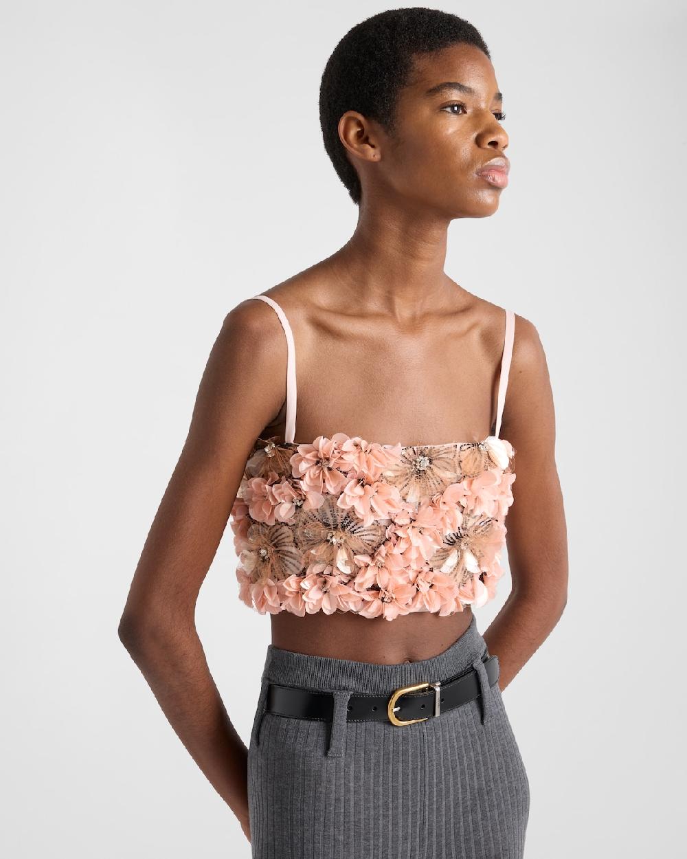 Prada Top de organza bordada Solo queda un día
