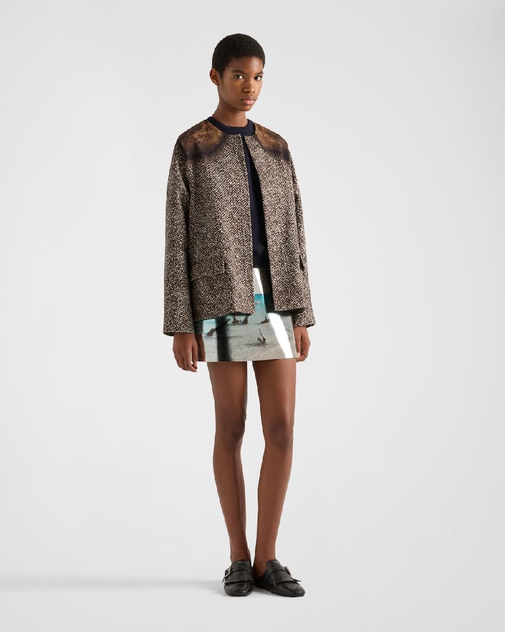 Prada Chaquetón de botonadura simple de dril estampado