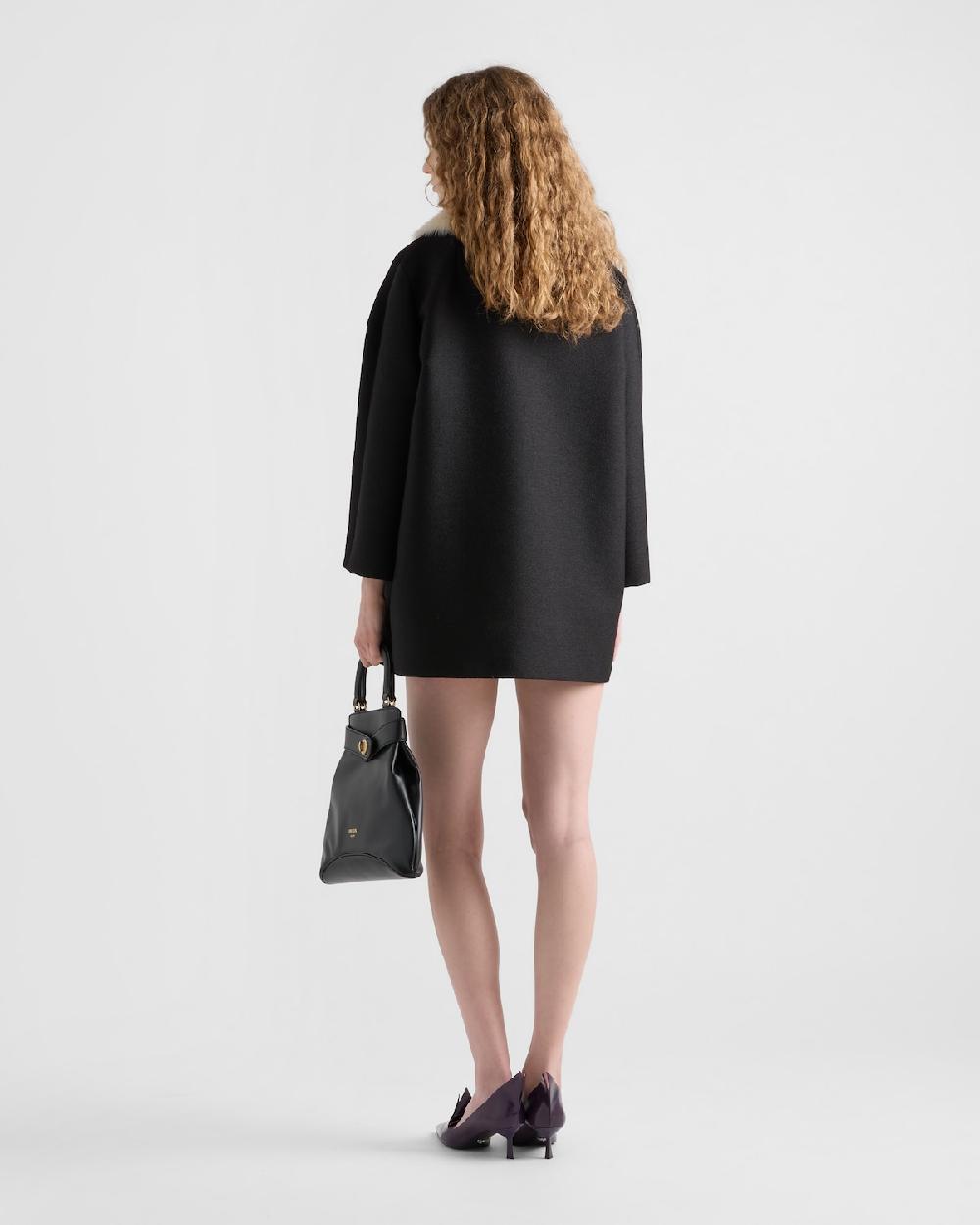 Prada Chaquetón de botonadura doble en sarga granité Última moda