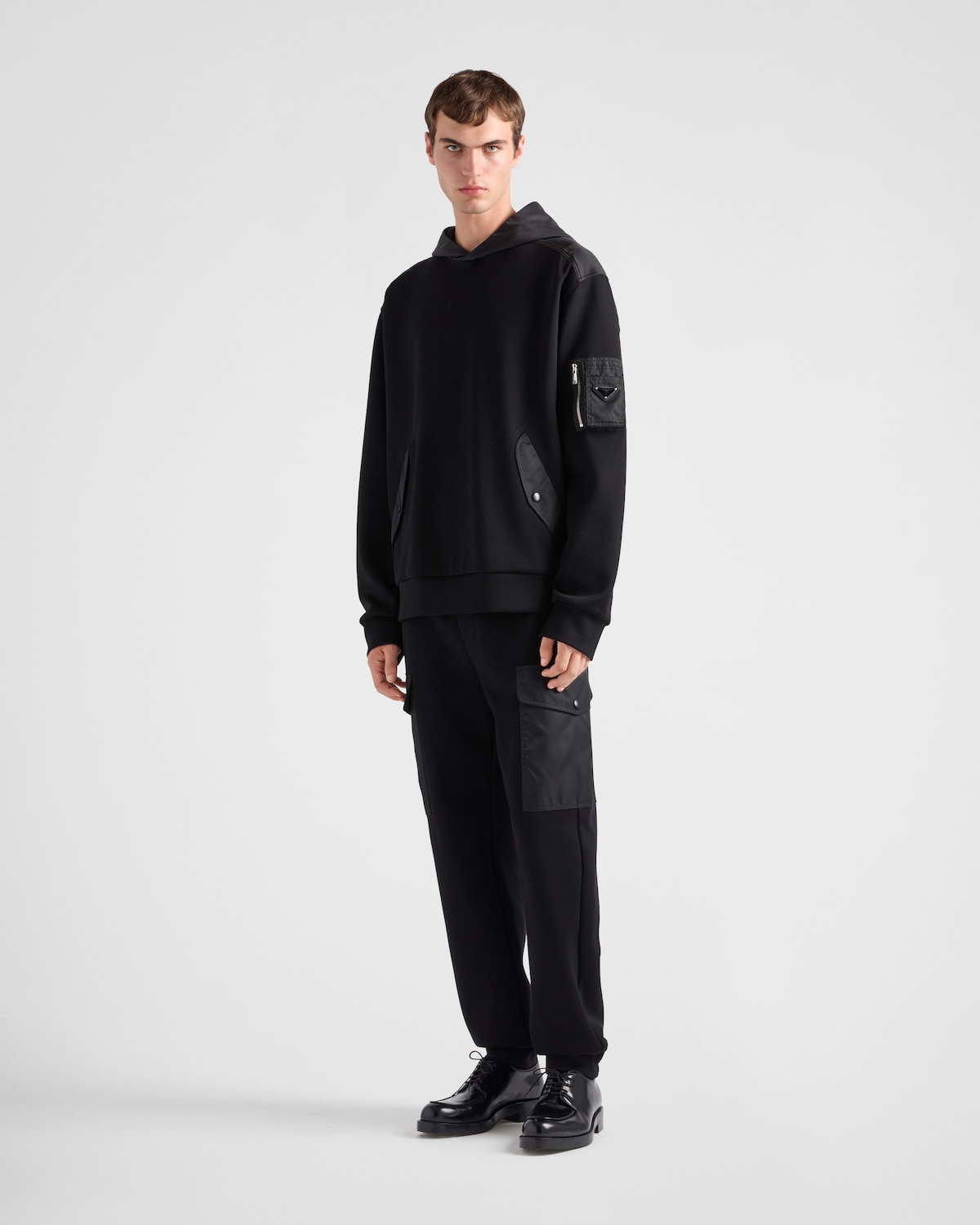 Prada Sudadera con capucha en felpa de algodón y Re-Nylon