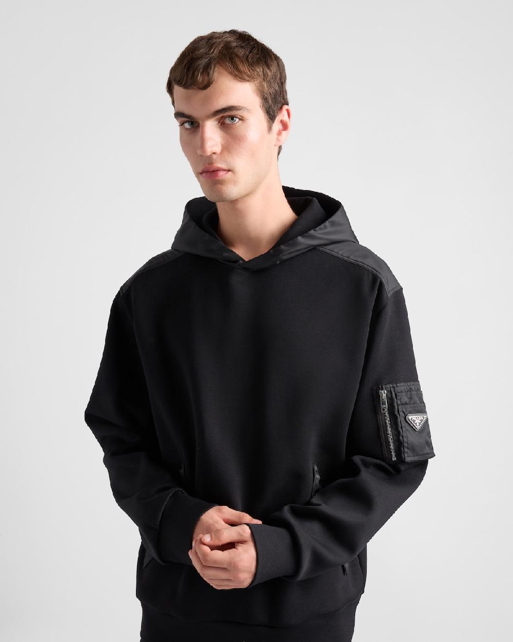 Prada Sudadera con capucha en felpa de algodón y Re-Nylon Grandes descuentos