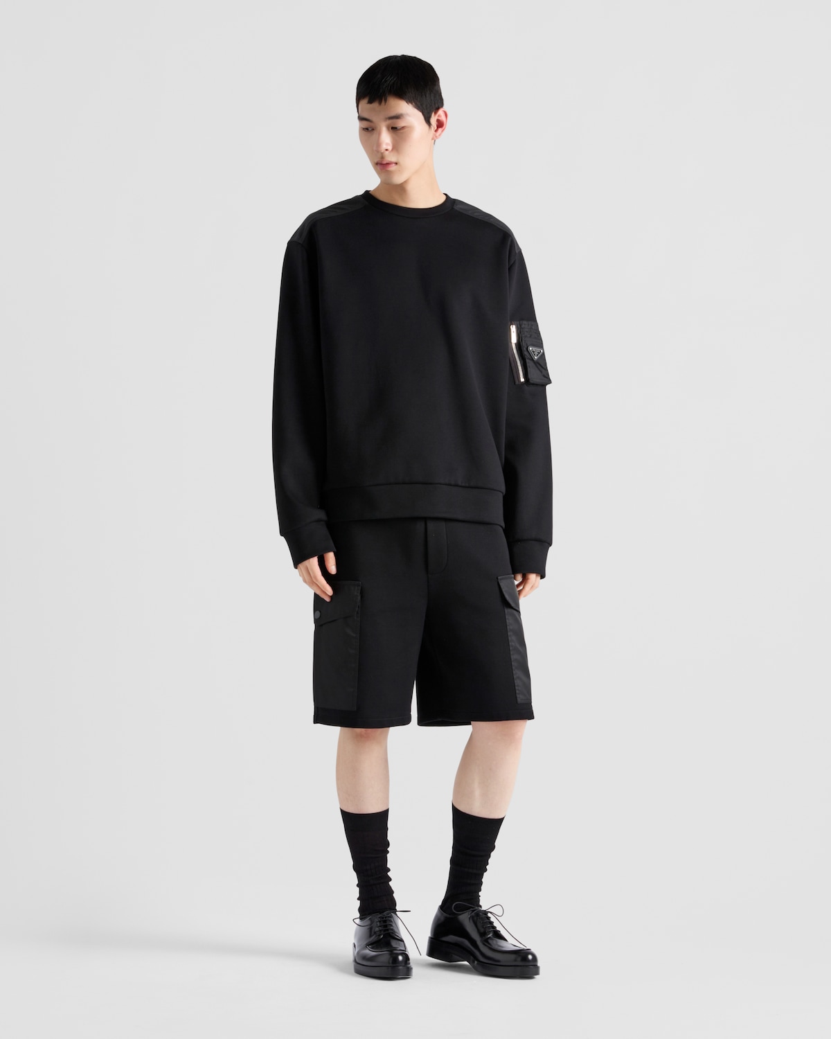 Prada Sudadera en felpa de algodón y Re-Nylon