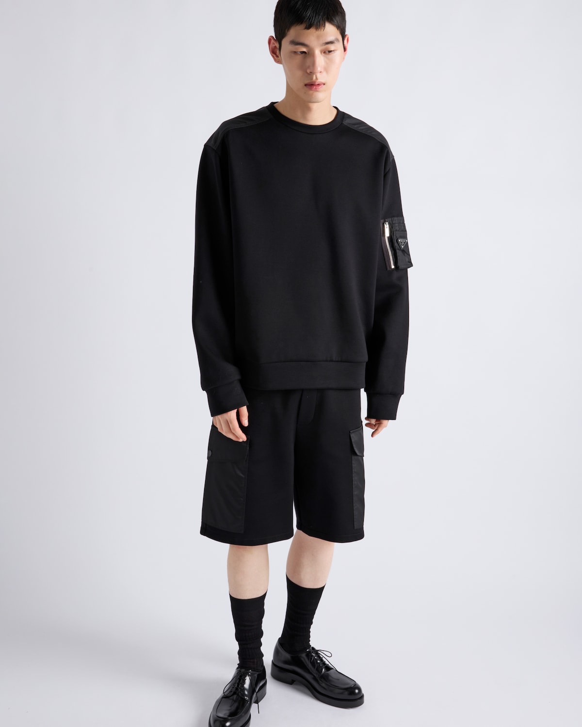 Prada Sudadera en felpa de algodón y Re-Nylon Envío internacional gratuito
