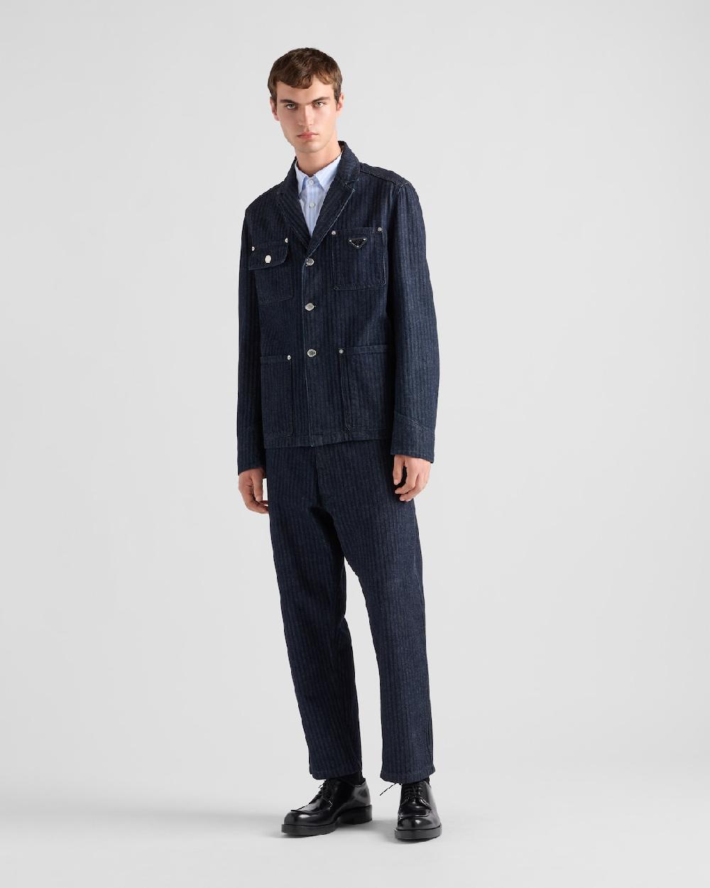 Prada Pantalones en denim de chevrón con pernera ancha