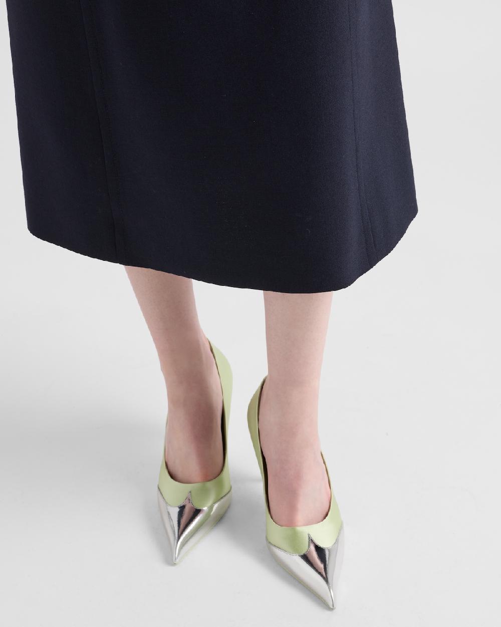 Prada Zapatos de tacón de satén y piel metalizada Oferta especial