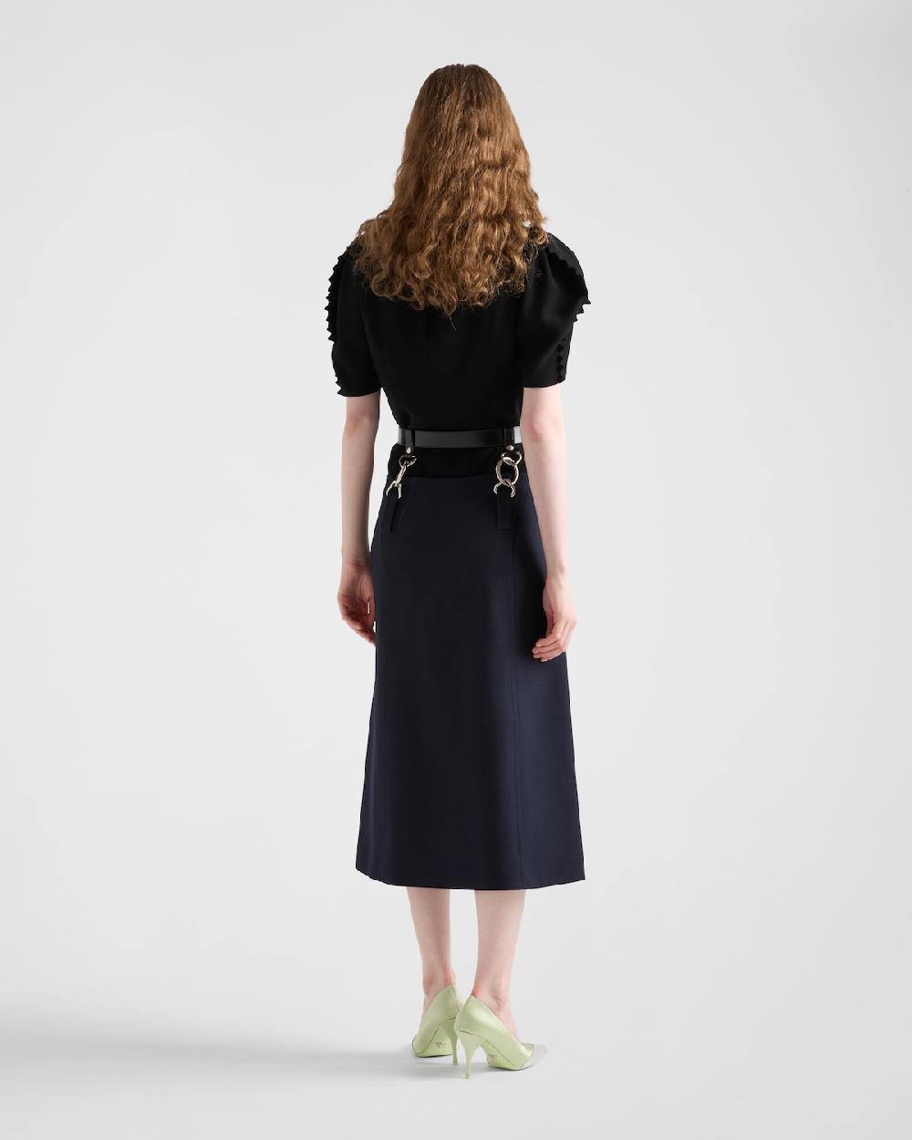 Prada Falda con cinturón y pespuntes Los más vendidos