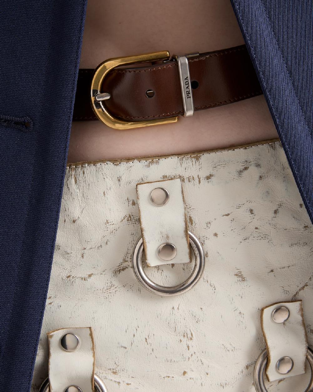 Prada Minifalda de piel con adornos Descuento