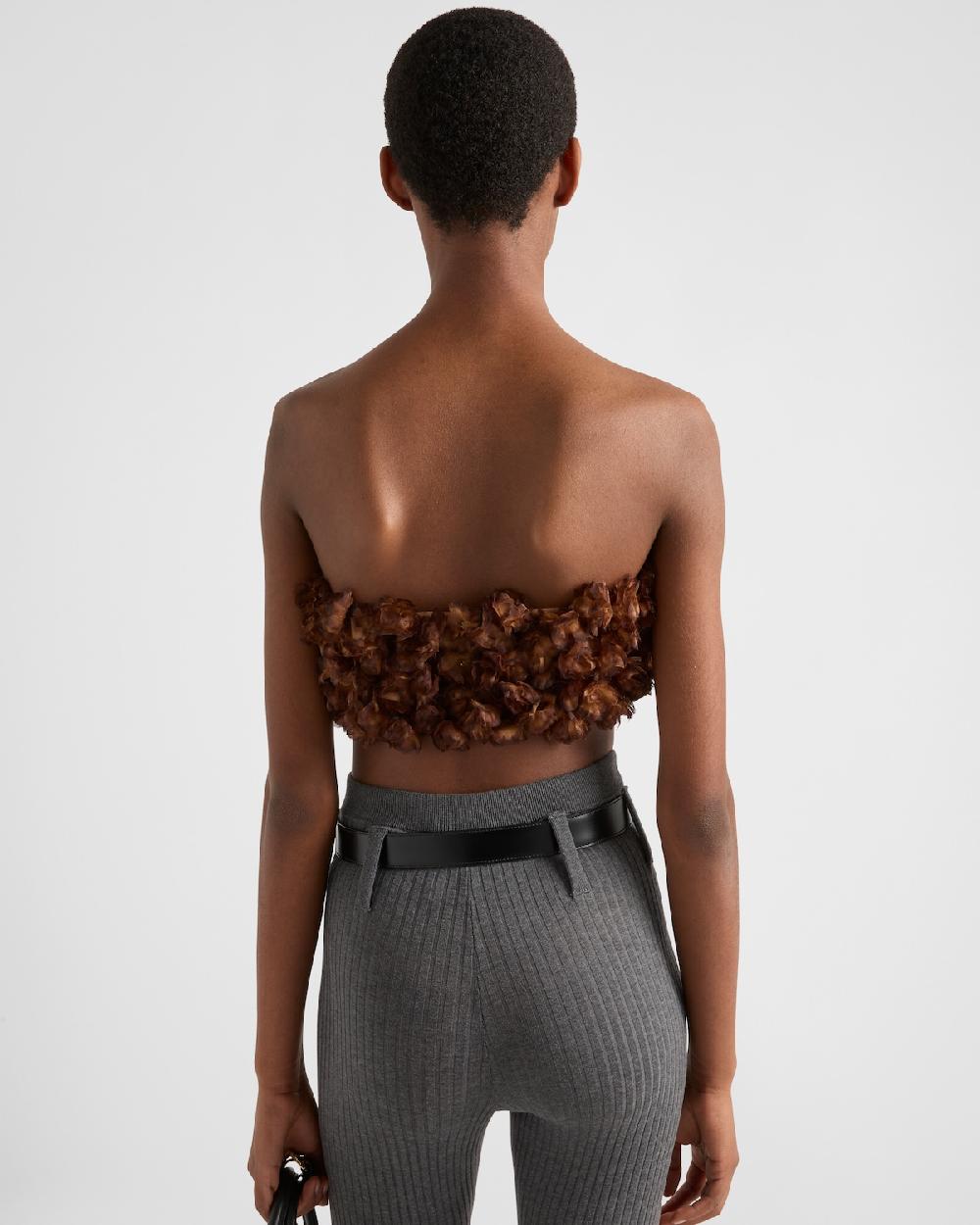 Prada Top bandeau de organza bordada Tienda