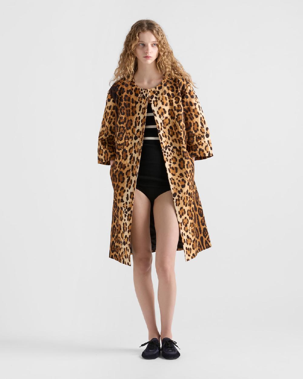 Prada Abrigo de botonadura simple en dril con estampado animal