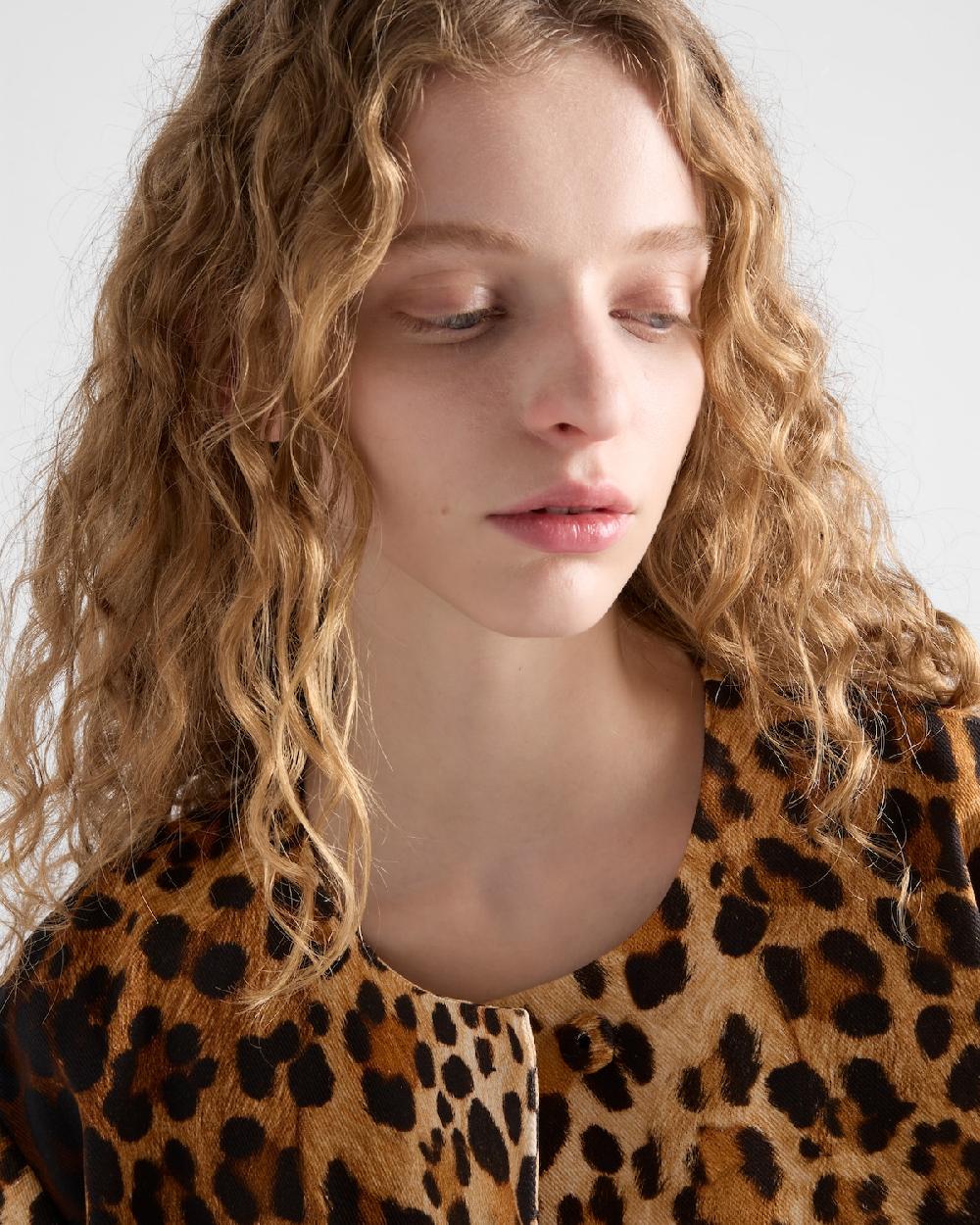 Prada Abrigo de botonadura simple en dril con estampado animal Rebajas online