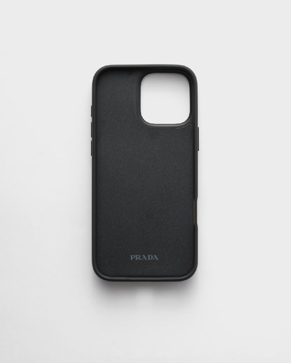 Prada Funda de piel Saffiano para iPhone 16 Pro Max Última moda