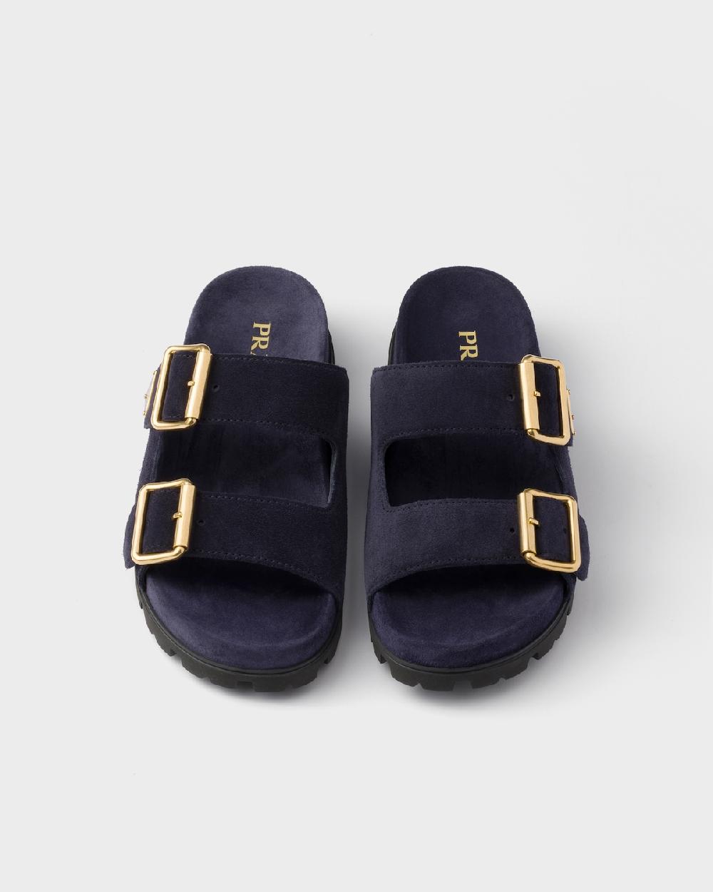 Prada Sandalias planas con tira de ante Oferta especial