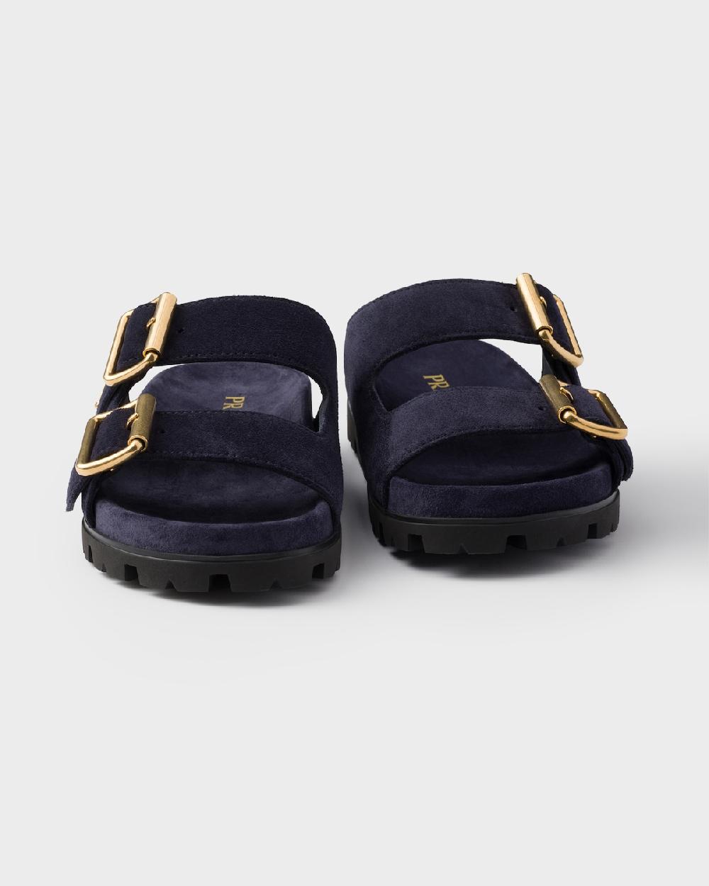 Prada Sandalias planas con tira de ante Oferta especial
