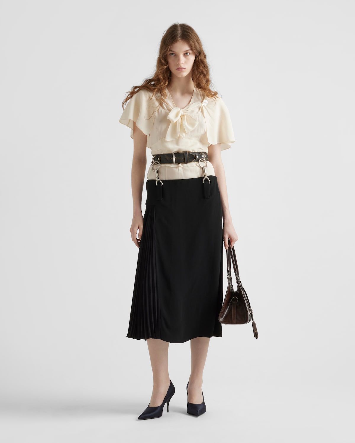 Prada Falda plisada en crepé de cady
