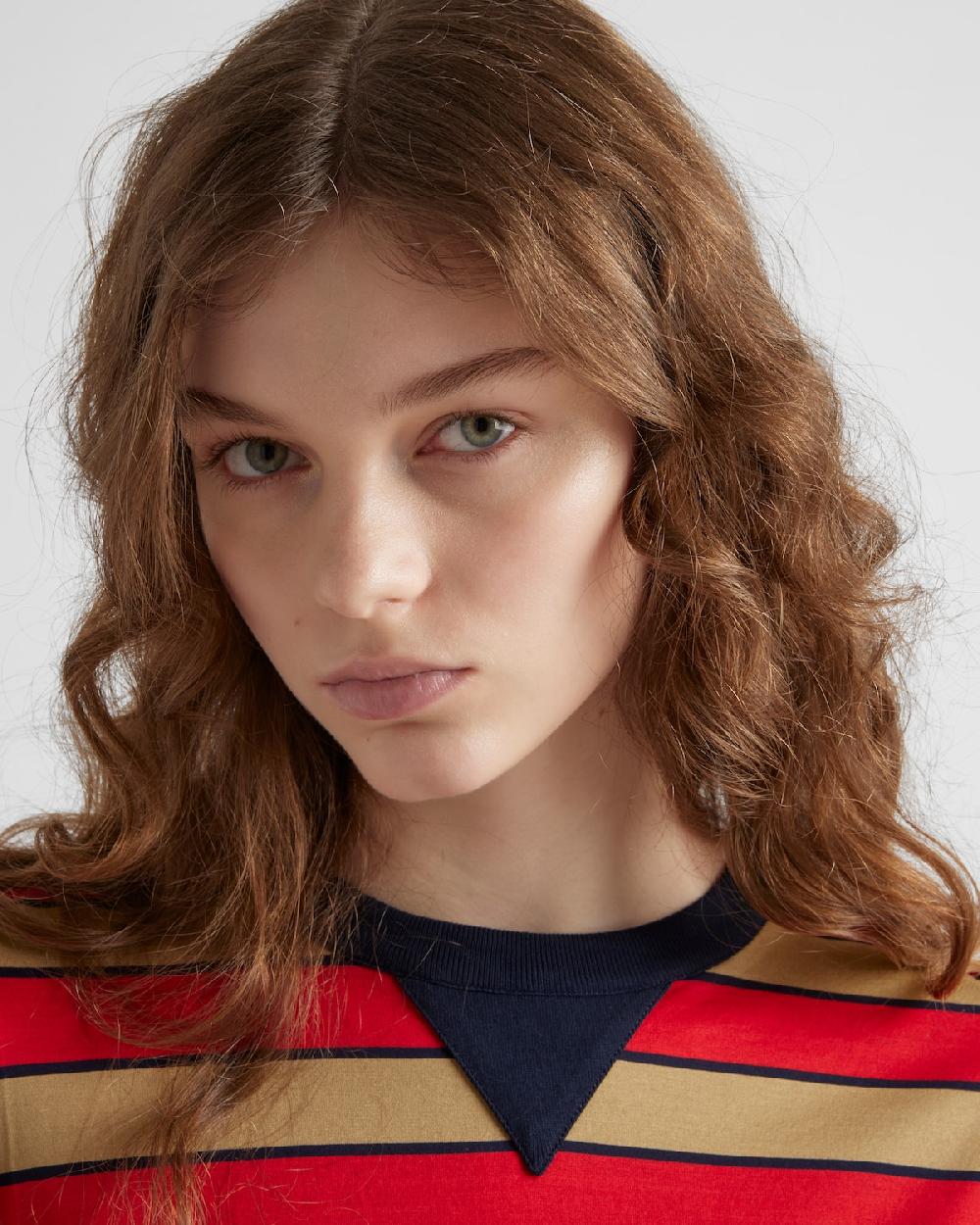 Prada Camiseta de manga larga de algodón de hilo de Escocia a rayas Ventas relámpago