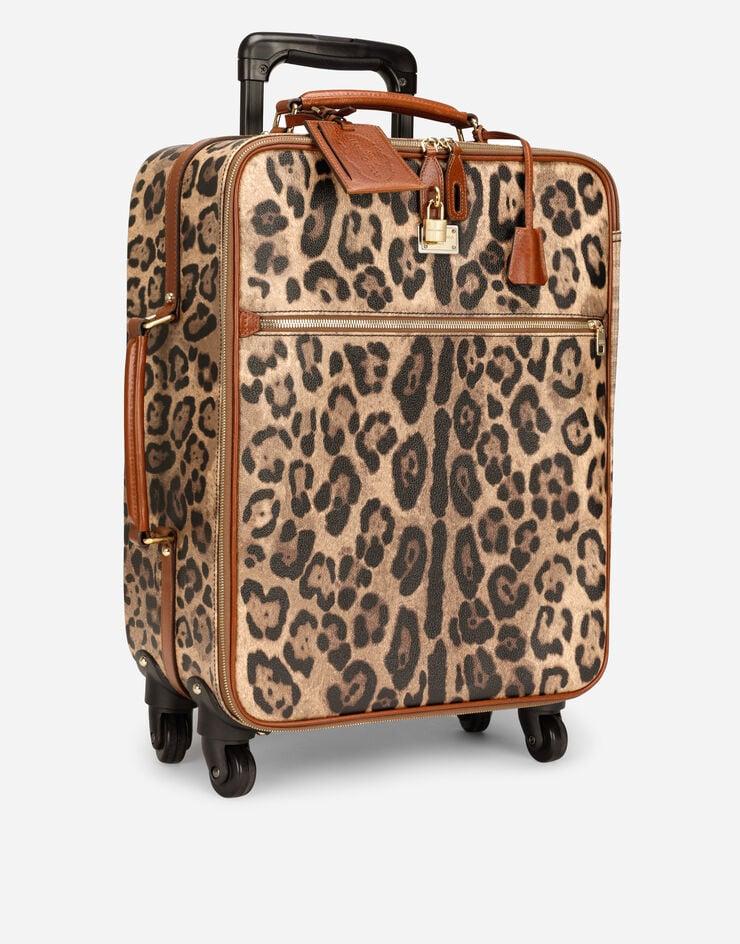 Dolce & Gabbana Trolley mediano en crespo estampado leopardo con placa con logotipo Envío gratis
