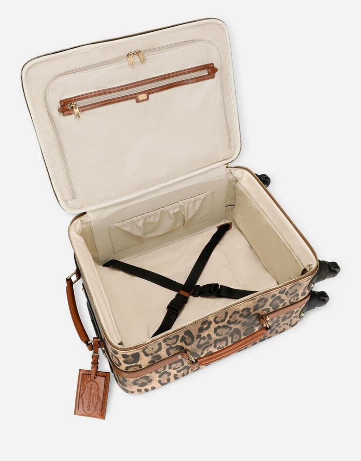 Dolce & Gabbana Trolley mediano en crespo estampado leopardo con placa con logotipo Envío gratis
