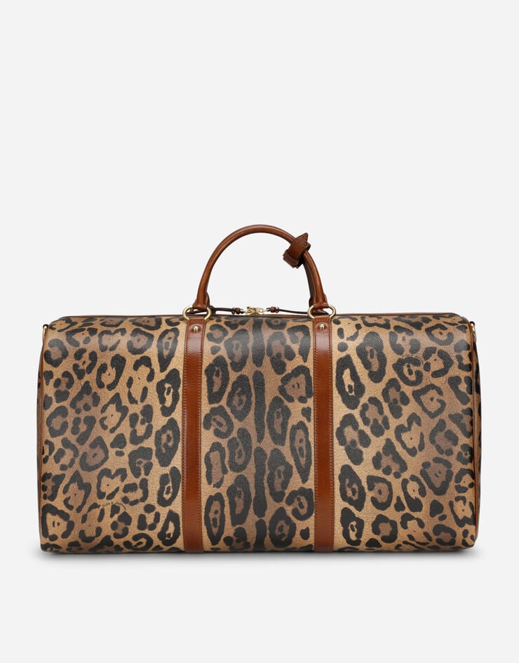 Dolce & Gabbana Bolsa de viaje mediana en crespo estampado leopardo con placa con logotipo Últimos 3 días