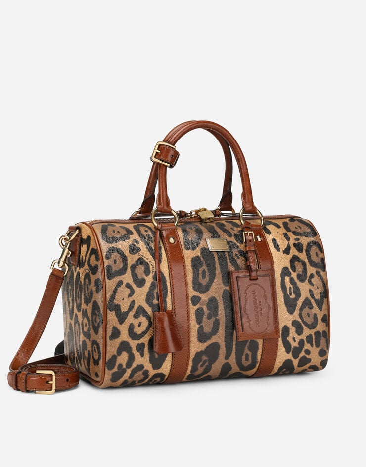 Dolce & Gabbana Bolso de mano en crespo estampado leopardo con placa con logotipo COMPRAR AHORA