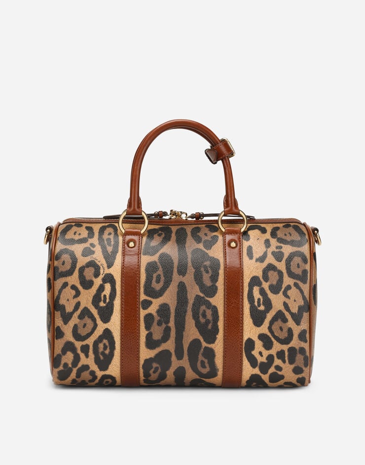 Dolce & Gabbana Bolso de mano en crespo estampado leopardo con placa con logotipo COMPRAR AHORA