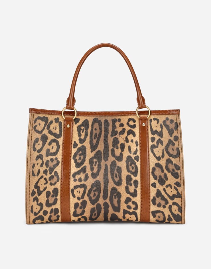 Dolce & Gabbana Bolso shopper en crespo estampado leopardo con placa con logotipo ÚLTIMAS EDICIONES