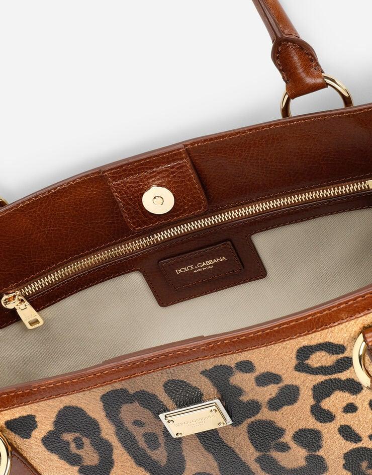 Dolce & Gabbana Bolso shopper en crespo estampado leopardo con placa con logotipo ÚLTIMAS EDICIONES