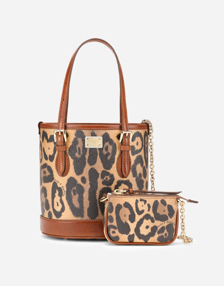 Dolce & Gabbana Bolso bombonera pequeño en crespo estampado leopardo con placa con logotipo Últimos 2 días