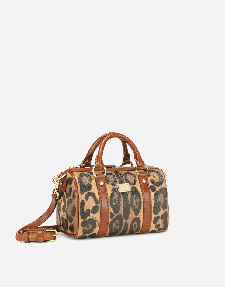 Dolce & Gabbana Baúl pequeño en crespo estampado leopardo con placa con logotipo Precio de fábrica