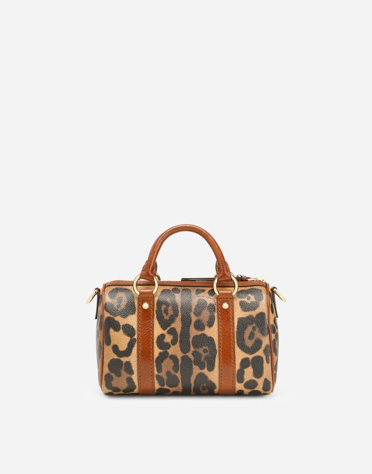 Dolce & Gabbana Baúl pequeño en crespo estampado leopardo con placa con logotipo Precio de fábrica