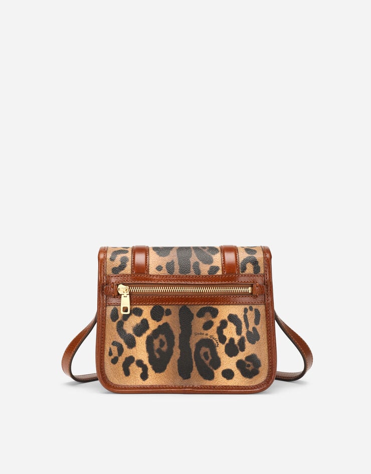Dolce & Gabbana Bolso messenger pequeño en crespo estampado leopardo con placa con logotipo Promoción por tiempo limitado
