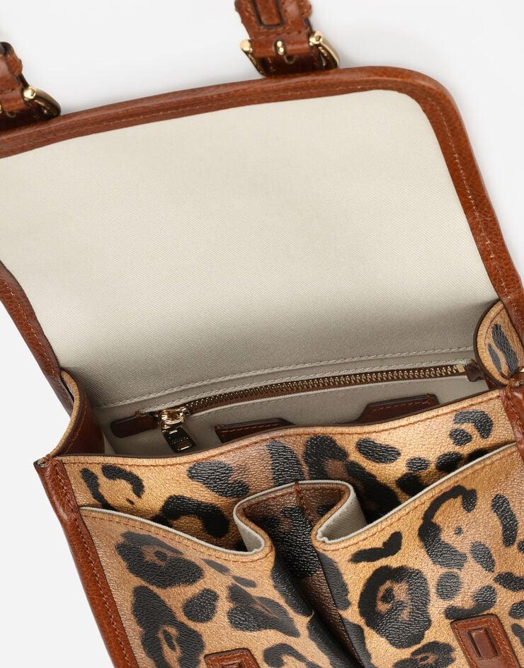 Dolce & Gabbana Bolso messenger pequeño en crespo estampado leopardo con placa con logotipo Promoción por tiempo limitado