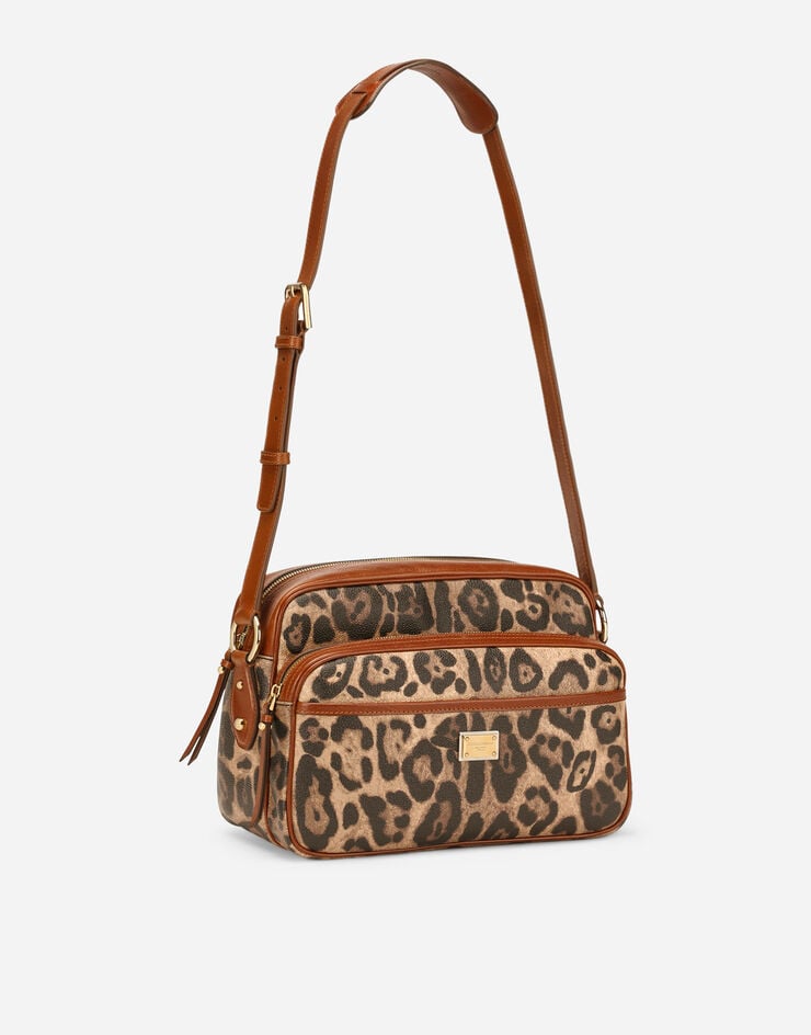 Dolce & Gabbana Bolso de mano en crespo estampado leopardo con placa con logotipo Solo hoy